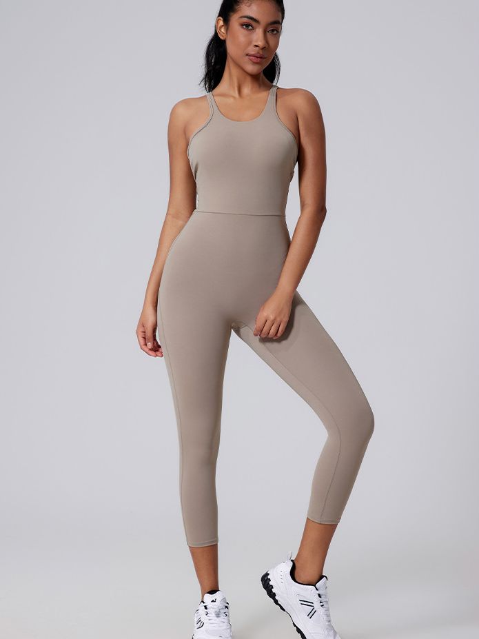 BUYCO Female V-shaped Cross Back U Collar Backless Hip-lift Jumpsuit
