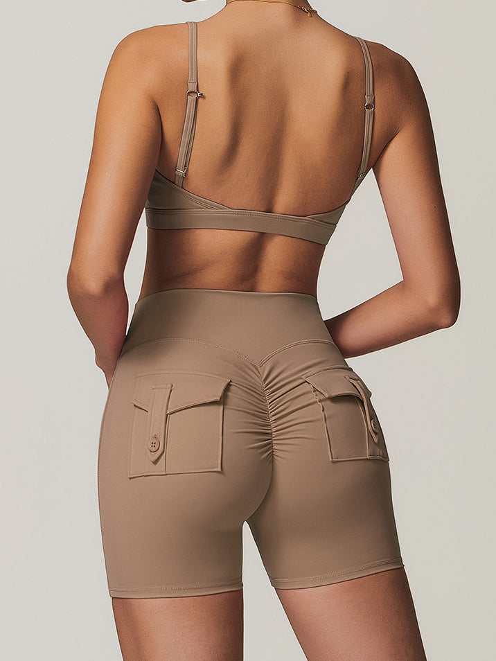 BUYCO Female Front Folds Cross Back Backless Pocket Short Tracksuit