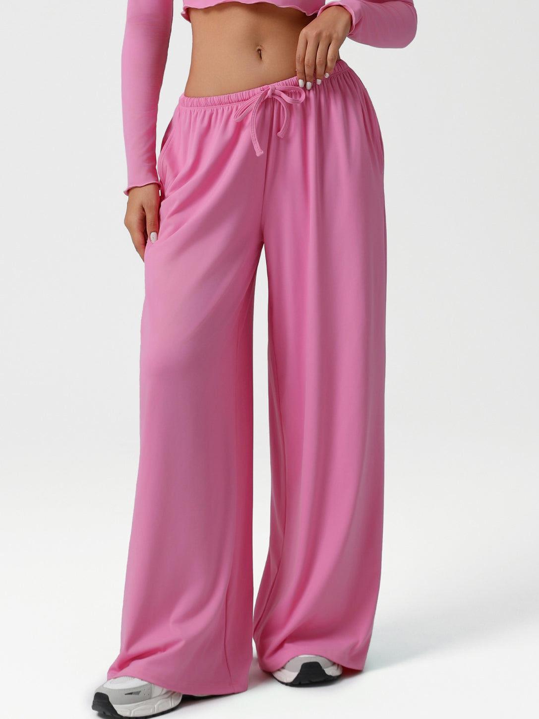 BUYCO Female Drawstring Pocket Solid Color Casual Pants