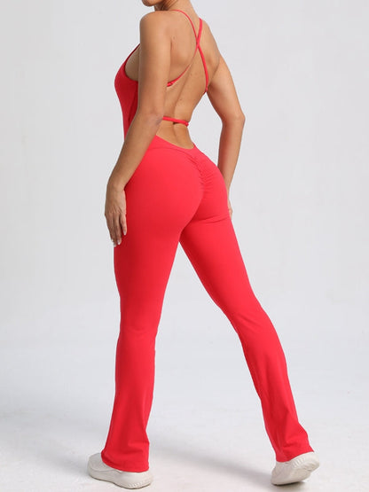 BUYCO Female Cross Back Flare Ruched Back Jumpsuit
