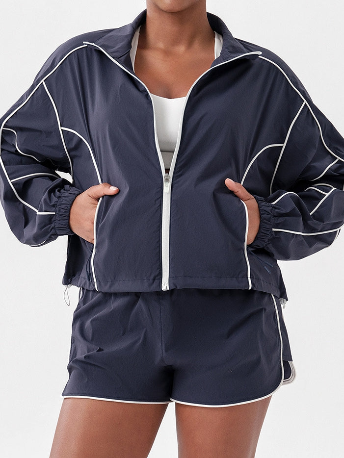BUYCO Female Contrast Color Zipper Pocket Casual Loose Quick Dry Jackets