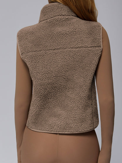 BUYCO Female Fleece Zipper Pocket Stand Up Collar Vest Jacket