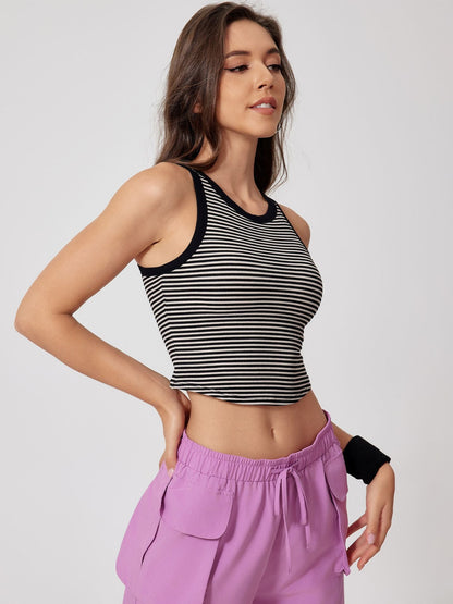 BUYCO Female U Collar Contrast Color Stripe Quick Dry Tank