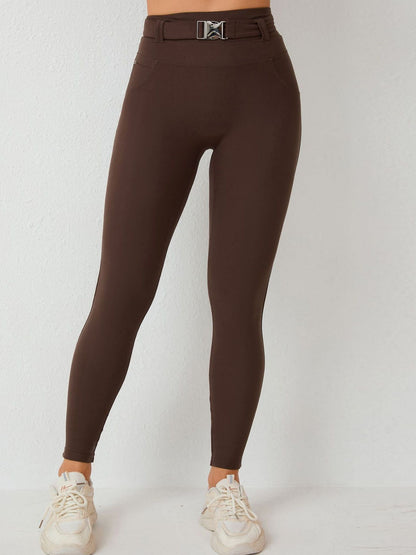 BUYCO Female High-waisted Adjustable Strap Solid Color Elastic Tight Basic Yoga Leggings