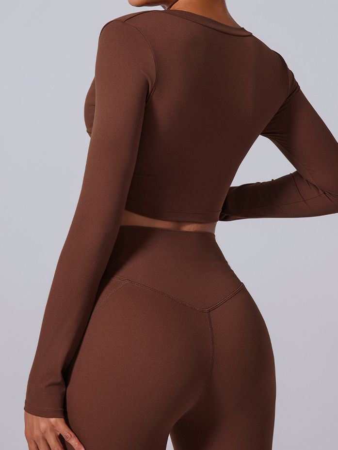 BUYCO Female Twist Deep V Elastic Tight Quick Dry Long Sleeves