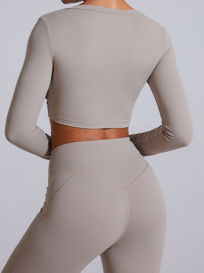 BUYCO Female Twist Deep V Elastic Tight Quick Dry Long Sleeves