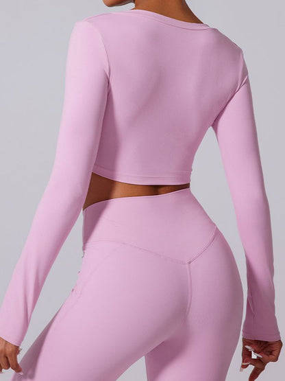 BUYCO Female Twist Deep V Elastic Tight Quick Dry Long Sleeves