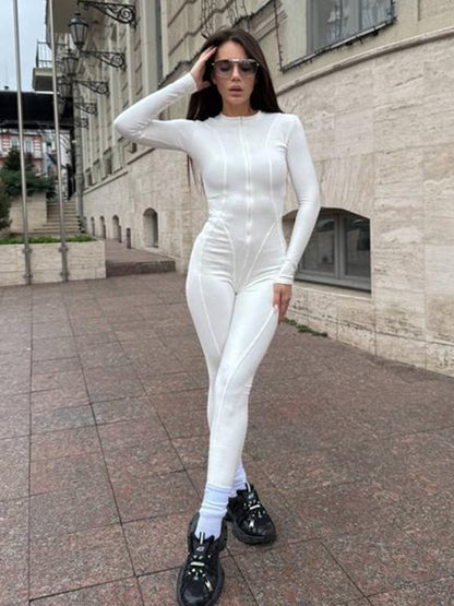 BUYCO Female Trendy Solid Color Zipper Jumpsuit