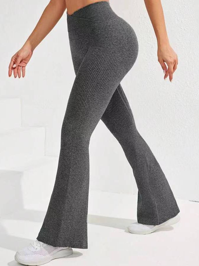 BUYCO Female Solid Color Stripe High-waisted Flare Pants