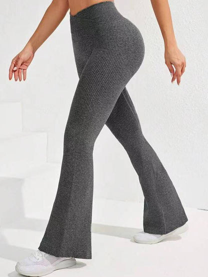 BUYCO Female Solid Color Stripe High-waisted Flare Pants