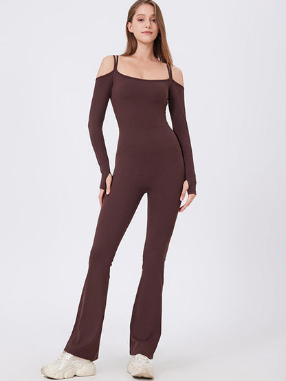 BUYCO Female U Collar Ruched Back Elastic Tight Jumpsuit