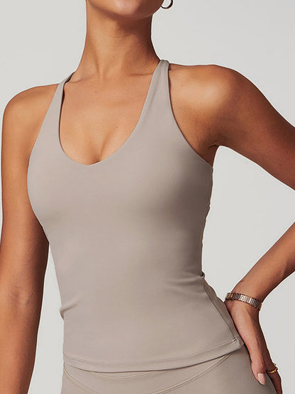 BUYCO Female U Collar Cross Back Hollow Out Quick Dry Adjustable Strap Tank