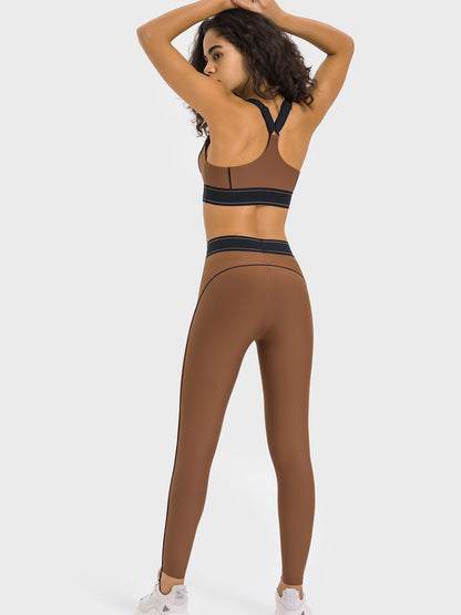 BUYCO Female Contrast Color Push Up Design Elastic Tight Shockproof Tracksuit
