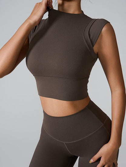BUYCO Female Solid Color Basic Must-have Cropped Short Sleeves