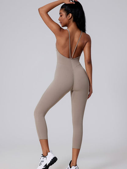 BUYCO Female V-shaped Cross Back U Collar Backless Hip-lift Jumpsuit