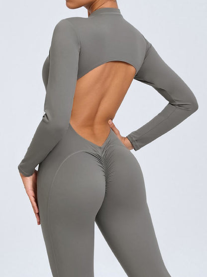 BUYCO Female Backless Zipper Hollow Out Ruched Back Jumpsuit