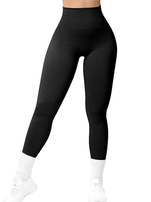 BUYCO Female Seamless Ribbed Solid Color Quick-dry Leggings