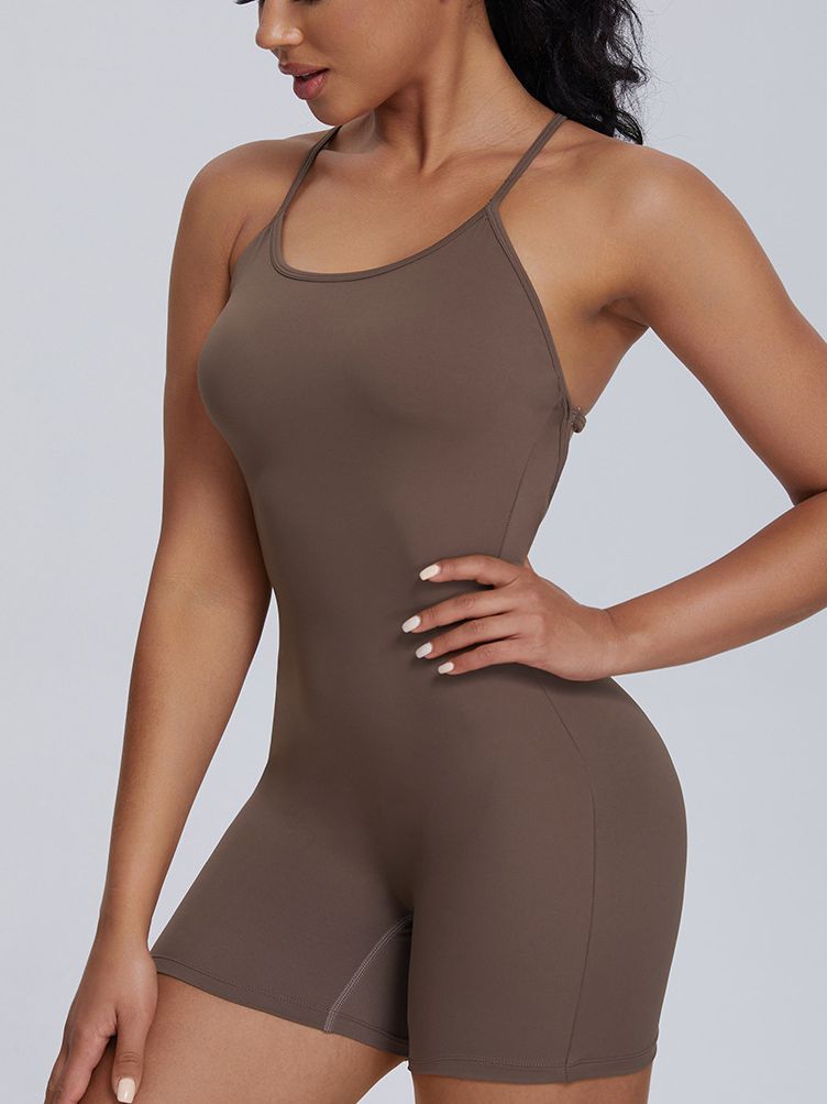 BUYCO Female U Collar Cross Back Ruched Back Romper