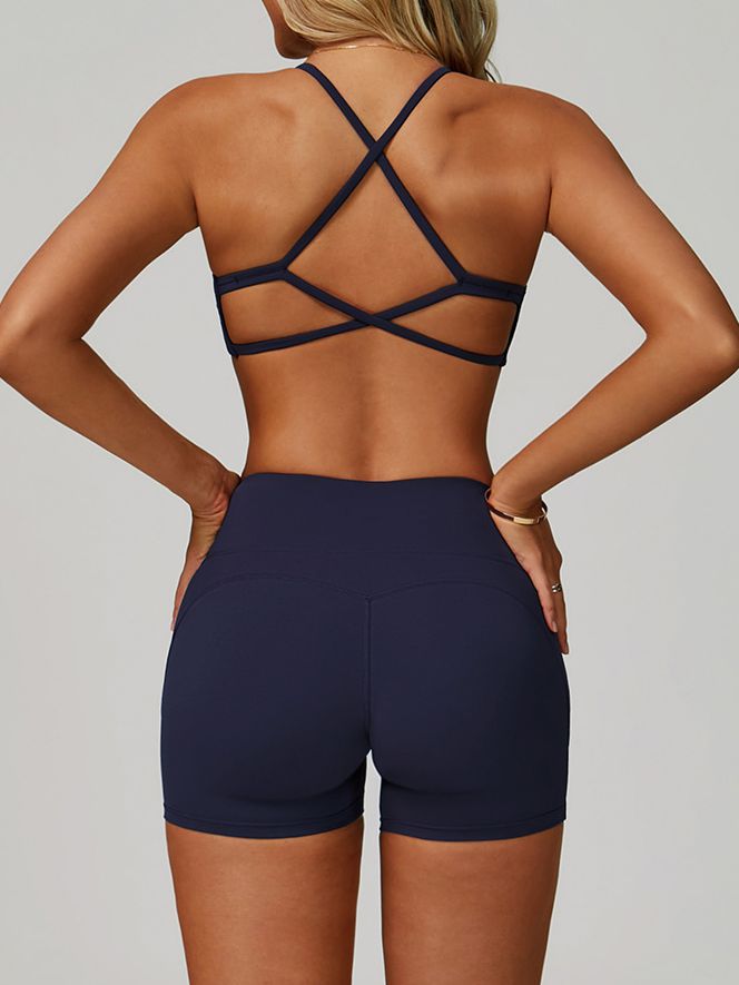 BUYCO Female Cross Back V-neck with Chest Pads Quick Dry Push Up Design Short Tracksuit