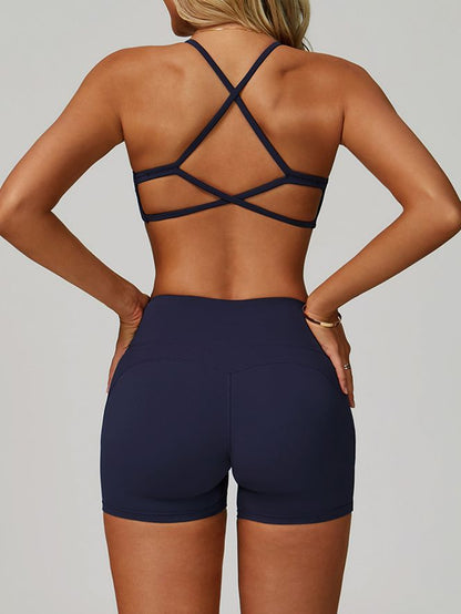 BUYCO Female Cross Back V-neck with Chest Pads Quick Dry Push Up Design Short Tracksuit