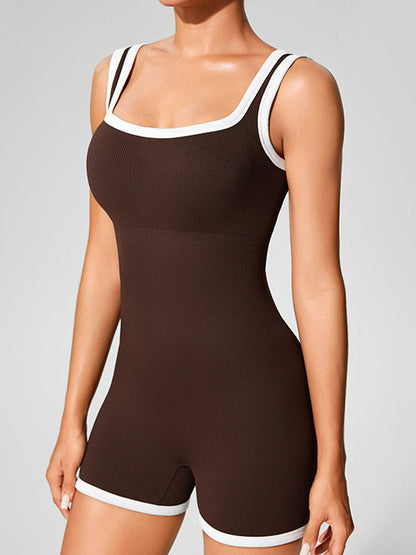 BUYCO Female U Collar Elastic Tight Backless with Chest Pads Romper