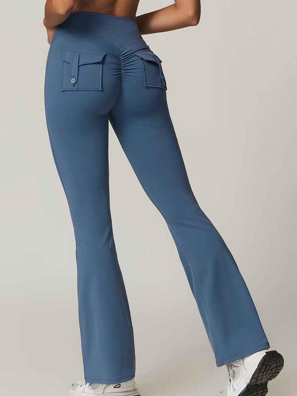 BUYCO Female Pocket Ruched Back Flare Cargo Leggings