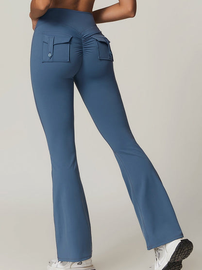 BUYCO Female Pocket Ruched Back Flare Cargo Leggings