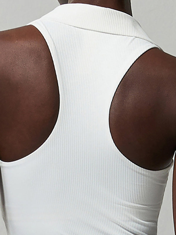 BUYCO Female Solid Color V-neck Ribbed Quick Dry Tank