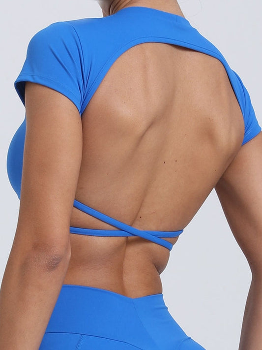 BUYCO Female Cross Back Backless Cropped Short Sleeves