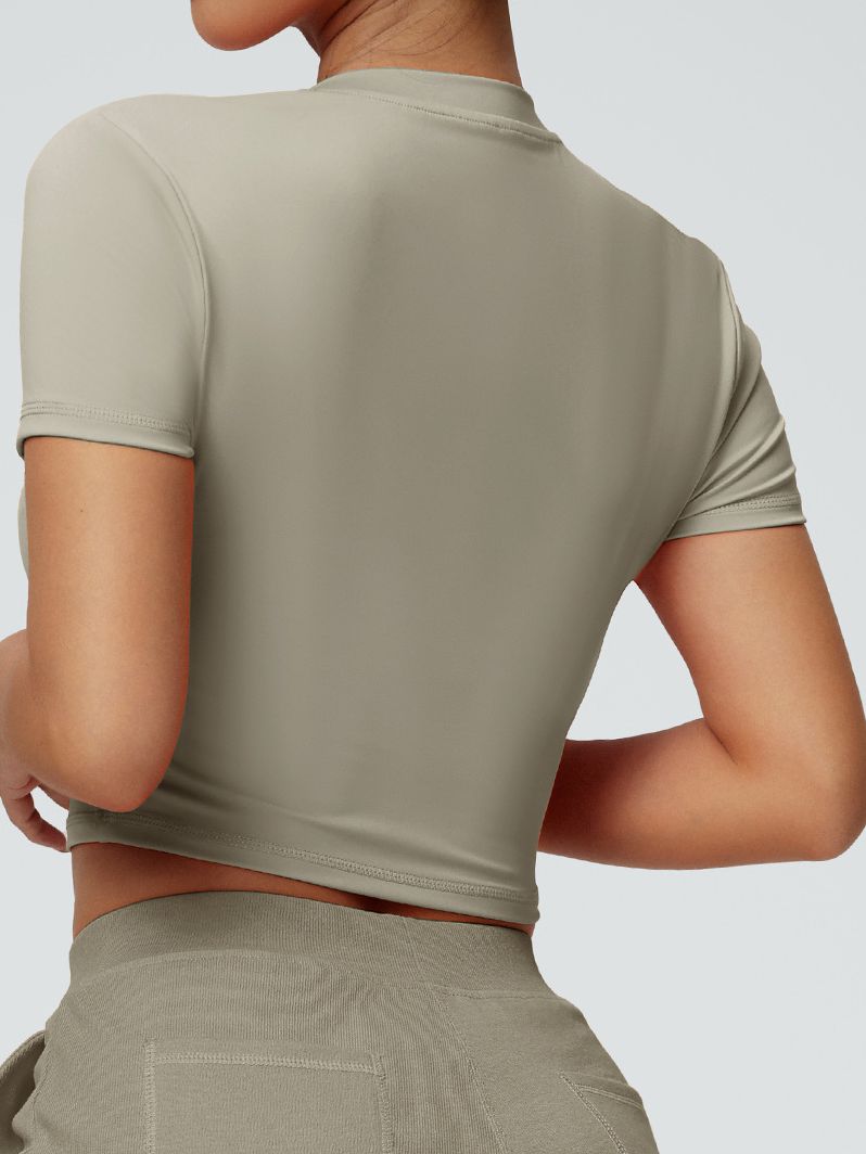 BUYCO Female Solid Color V-neck Quick Dry Elastic Tight Short Sleeves