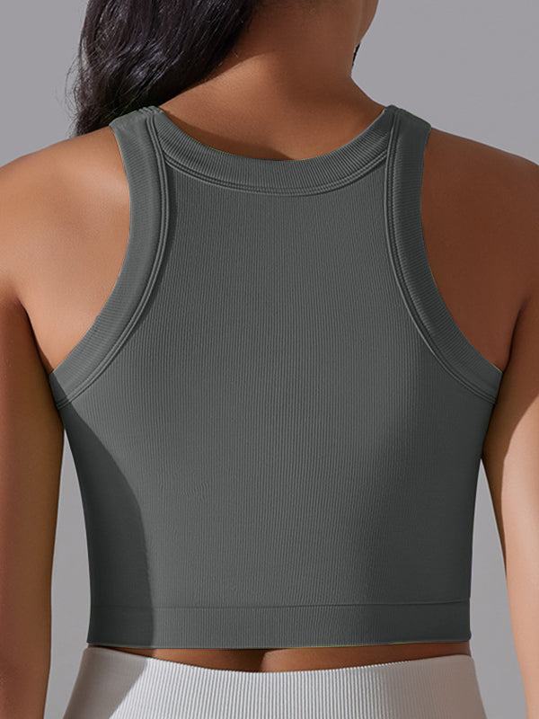 BUYCO Female Solid Color Ribbed Elastic Tight Round Neck Tank