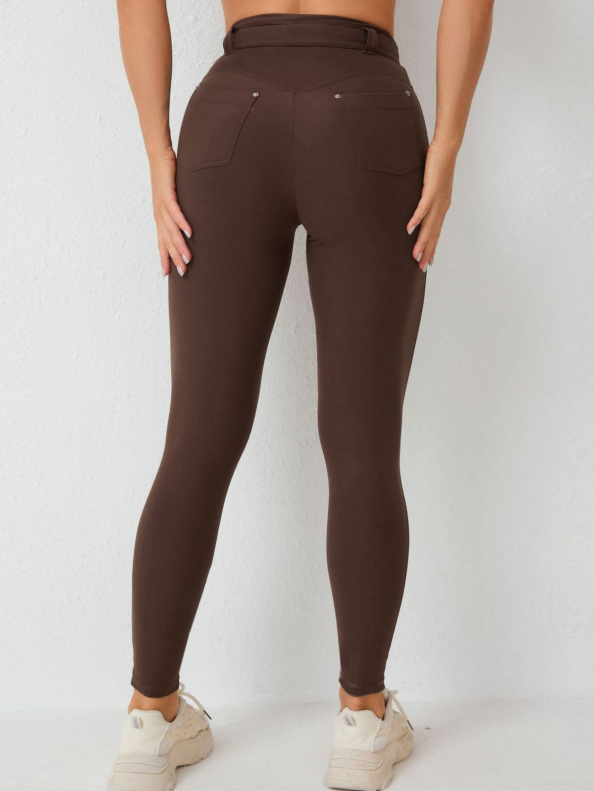 BUYCO Female High-waisted Adjustable Strap Solid Color Elastic Tight Basic Yoga Leggings