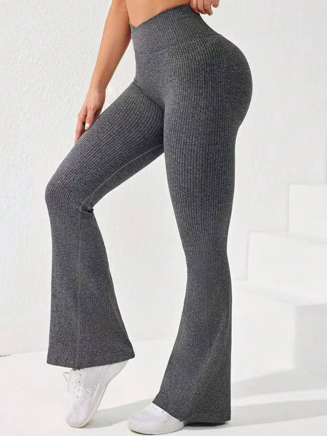 BUYCO Female Solid Color Stripe High-waisted Flare Pants
