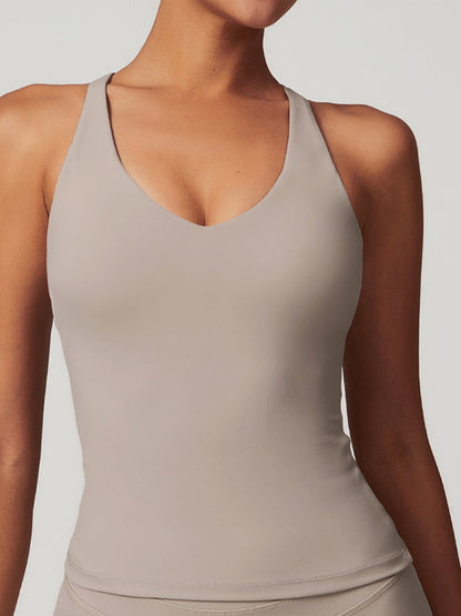BUYCO Female U Collar Cross Back Hollow Out Quick Dry Adjustable Strap Tank