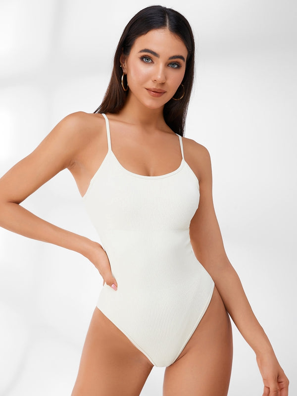 BUYCO Female Sleeveless Ribbed Adjustable Straps Short Bodysuit