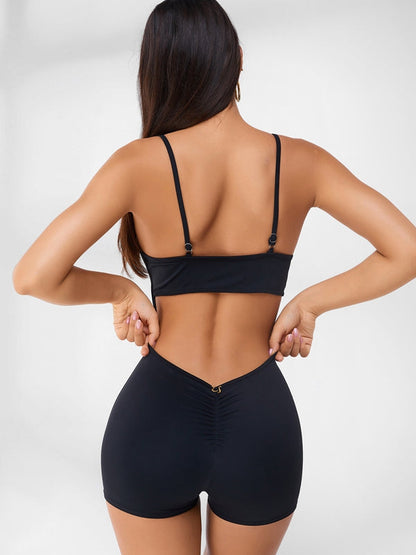 BUYCO Female Hollow Out U-collar Ruched Back Romper