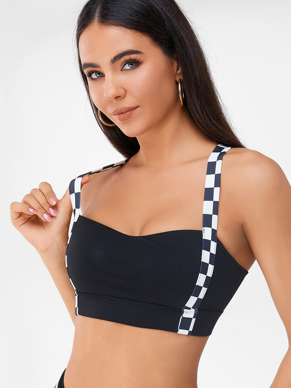 BUYCO Female Chessboard Cross Back Sports Bras