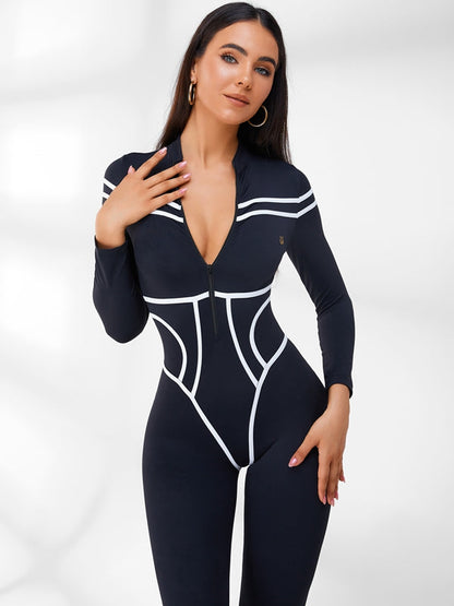 BUYCO Female Trendy Zipper Stripes Jumpsuit