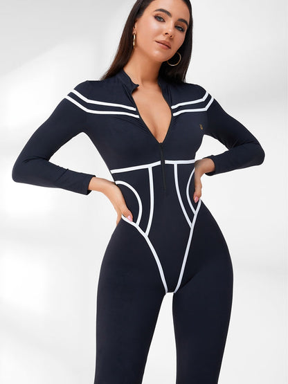 BUYCO Female Trendy Zipper Stripes Jumpsuit
