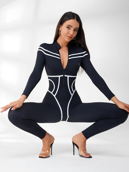 BUYCO Female Trendy Zipper Stripes Jumpsuit