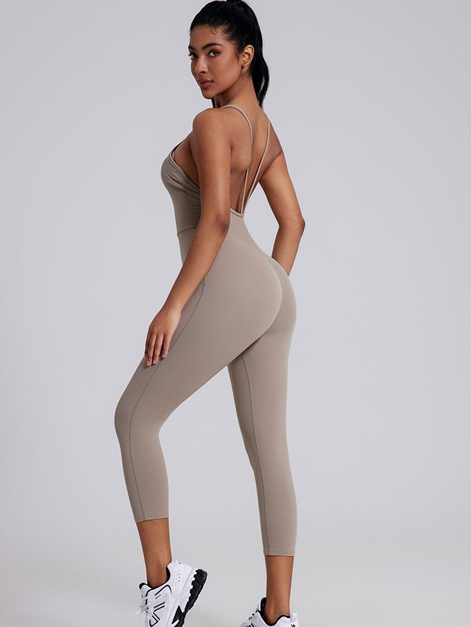 BUYCO Female V-shaped Cross Back U Collar Backless Hip-lift Jumpsuit