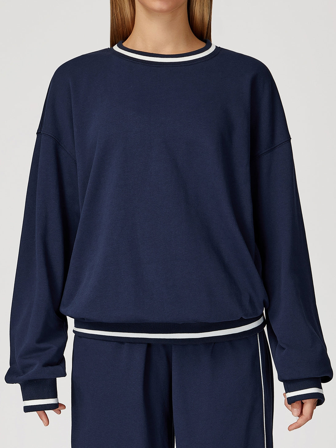 BUYCO Female Contrast Color Casual Loose Round Neck Hoodie