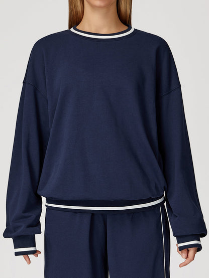 BUYCO Female Contrast Color Casual Loose Round Neck Hoodie