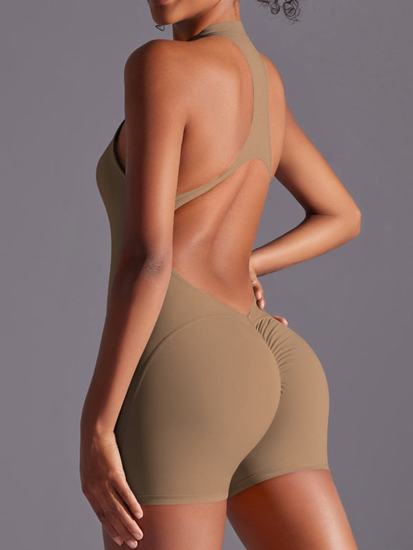 BUYCO Female Zipper Backless Ruched Back Romper