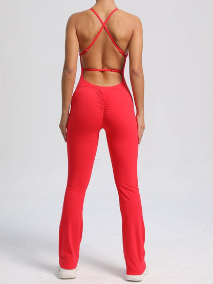 BUYCO Female Cross Back Ruched Back Flare Jumpsuit