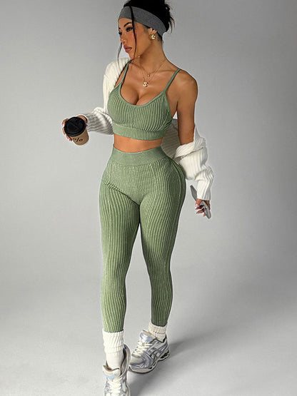 BUYCO Female V-shaped Waist Ribbed Push Up Design Ruched Back Hip-lift Tracksuit