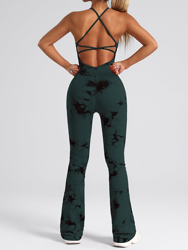 BUYCO Female Modern Tie-dye Cross Back Flare Jumpsuit