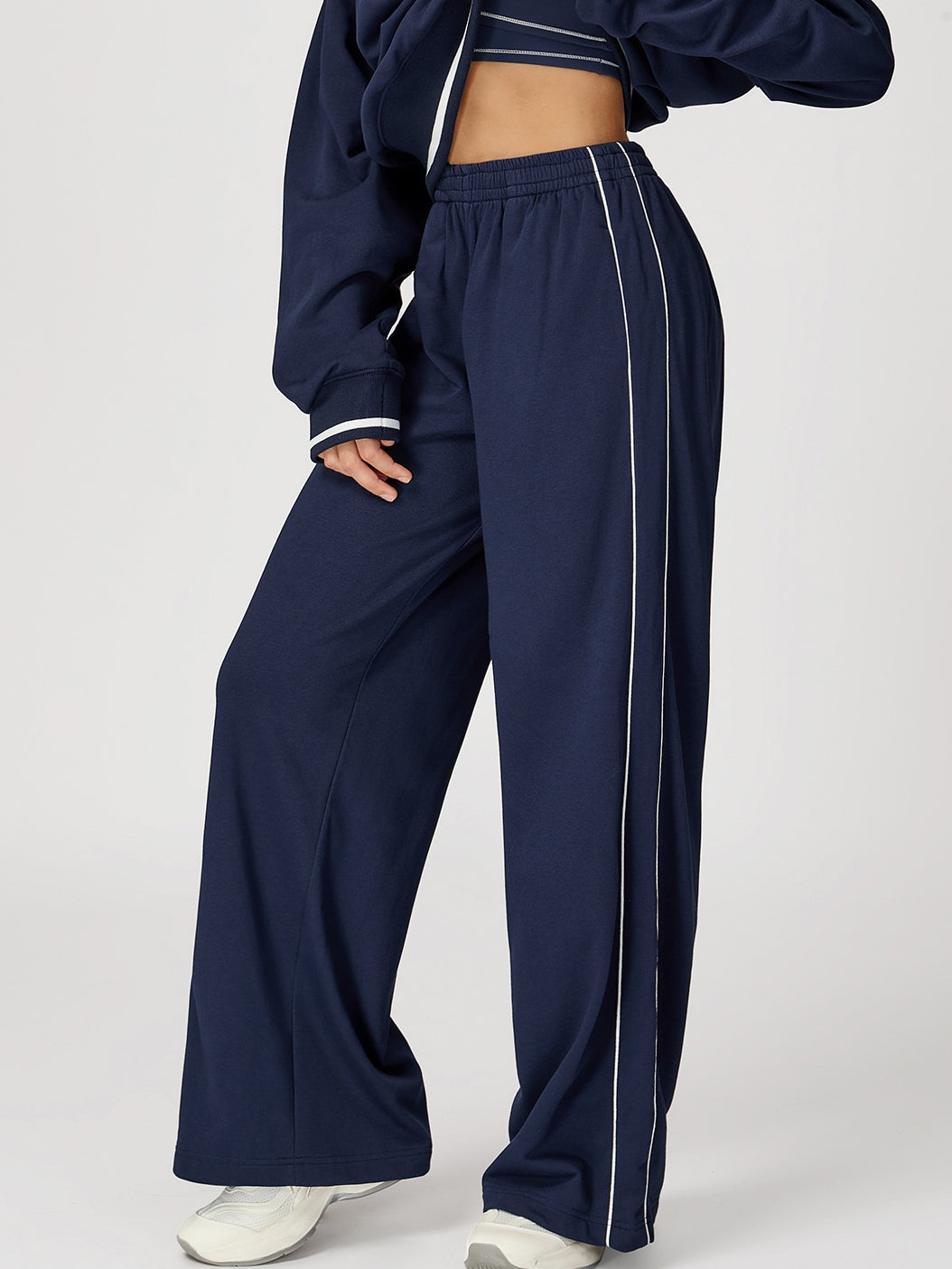 BUYCO Female Casual Loose Contrast Color Stripe High-rise Pants