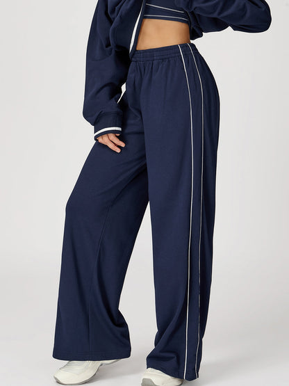 BUYCO Female Casual Loose Contrast Color Stripe High-rise Pants