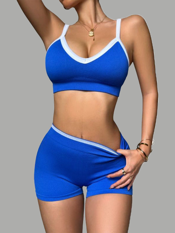 BUYCO Female Contrast Color Stripe with Chest Pads Gather Shockproof Short Tracksuit